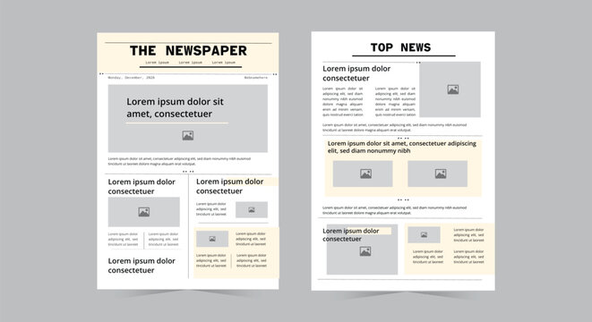 Daily newspaper design template with text and picture placeholder layout int