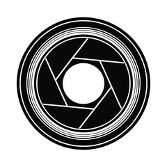 A simple black and white illustration of a camera aperture circular in shape