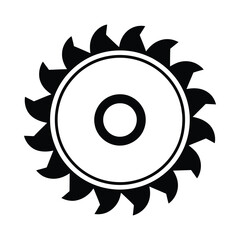 Simple black and white illustration of a circular saw blade design