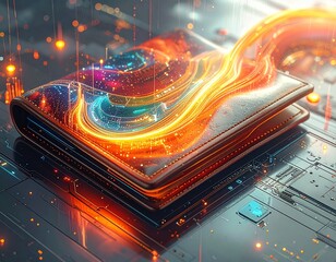 Digital wallet concept for finance and technology, showcasing digital money flow and innovation