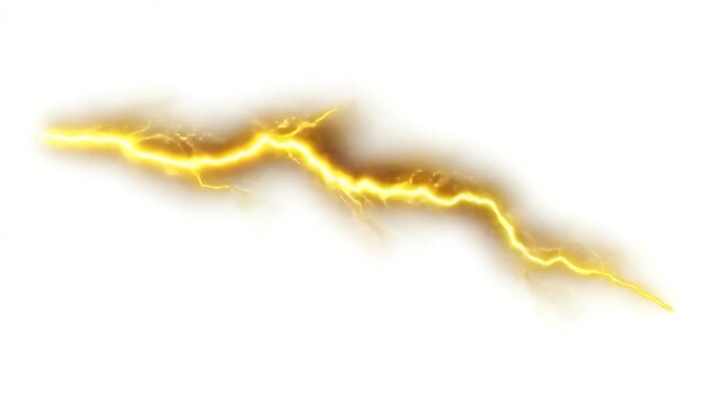 Golden lightning bolt isolated on white background with electric spark