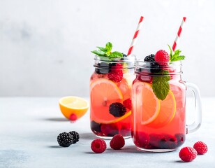 Refreshing Summer Drink with Fresh Berries and Mint.