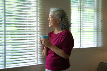 happy asian retirement senior woman lives peacefully in her home indoors