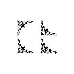 4 elegant decorative corner ornaments, solid black fill, vector, white background&rdquo;