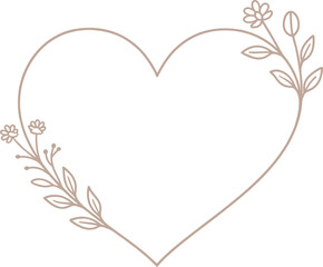 Minimalist Floral Heart Line Art Border Illustration