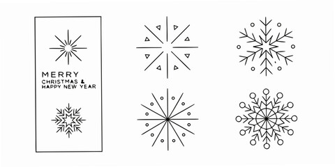 Simple black and white illustration of snowflakes and christmas new year greetings © Mamata