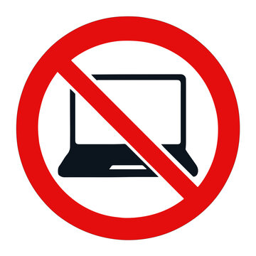 No Laptop Sign Red Circle Diagonal Line laptop prohibited