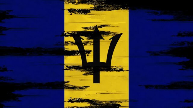 Appearing Flag of BARBADOS with Grunge Glitched Effects for BARBADOS National Identity
