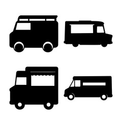 Collection of various food and delivery truck silhouettes for urban transport and vending