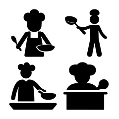 Collection of chef and cooking icons representing various culinary activities