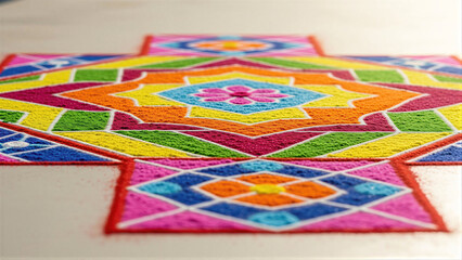 Colorful Rangoli Design in Traditional Style with Bright Colors for Festivals