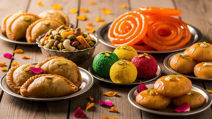 Assorted sweets in vibrant colors for festivals
