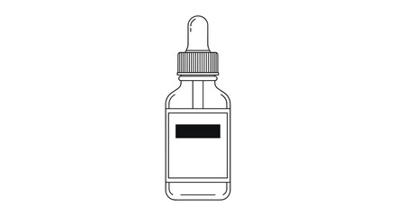 Obraz premium Minimalist line art illustration of a glass dropper bottle with a label designed for medical or beauty product presentation.