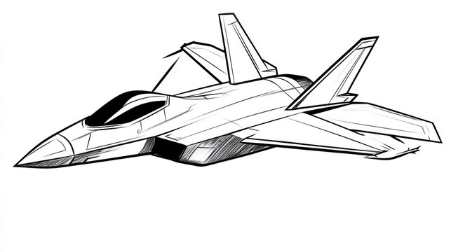 Fighter jet sketch, aircraft design, illustration, line art, graphic design, background white