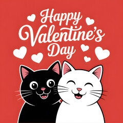 Happy Valentine&rsquo;s Day Sleeping Cats Greeting Card &mdash; Cute Pair of Snuggling Cats Illustration with Hearts and Holiday Typography
