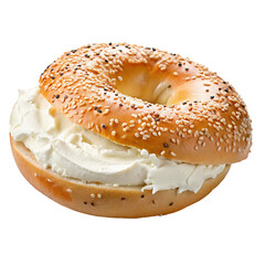 Delicious sesame seed bagel with cream cheese spread
