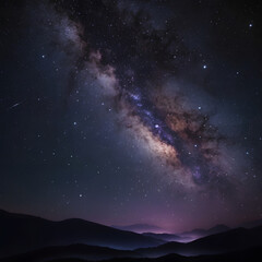 Fototapeta premium Vast expanse of the Milky Way galaxy illuminating the night sky above silhouetted mountain ranges