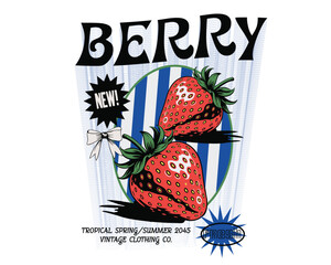 Straw Berry Hand Graphics Artwork. Typography women's girl's t-shirt sweatshirt design. fruit Food print design in vector. Strawberry vector.