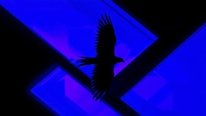 Vibrant green and gold hawk with piercing eyes against a stark black background