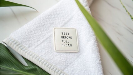 Test Before Full Clean Label on White Fabric