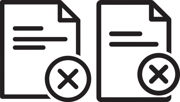 Two document icons with cross mark, delete or error symbol