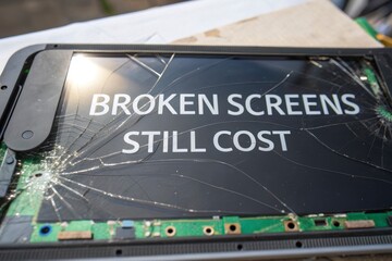 Close-up of a Shattered LCD Screen with Text