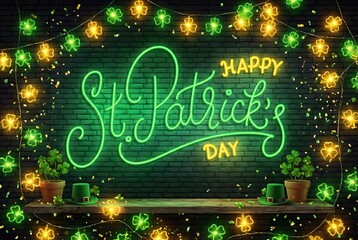 Happy St. Patrick's Day golden calligraphy on dark green background 
