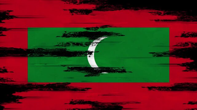 Appearing Flag of MALDIVES with Grunge Glitched Effects for MALDIVES National Identity