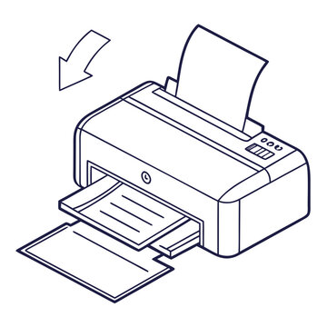 Flat office printer icon with paper output simplified for business equipment and administrative technology themes vector.