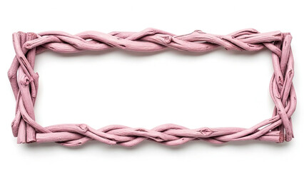 Pink twisted wooden frame made of dry branches isolated on white background with copy space