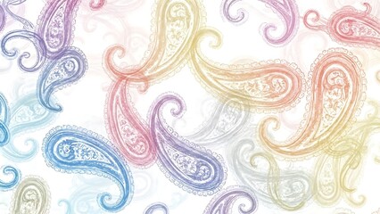 Colorful Paisley Pattern on White Background.