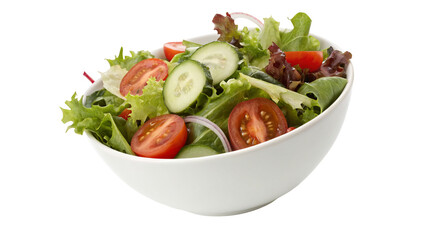 Fresh mixed green salad with vegetables in white bowl