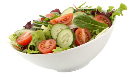 Fresh mixed green salad with vegetables in white bowl