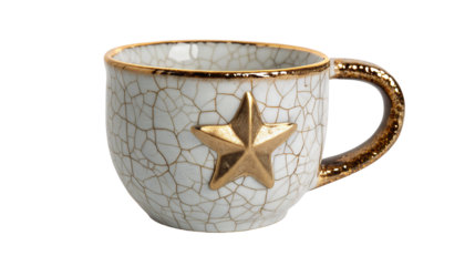 Elegant white mug with gold star and crackle design