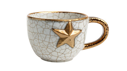 Elegant white crackled porcelain mug with gold star