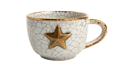 Elegant white ceramic mug with gold star and crackle design
