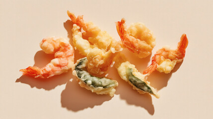 Macro Shot of Crispy Shrimp Tempura with Soy Sauce Dip