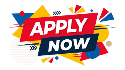 Apply Now, Bold Call to Action Graphic Design, apply now, call to action, promotional graphic, bold design, modern graphic, energetic design, attention-grabbing, geometric shapes, red blue yellow png,