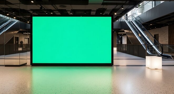 Large Green Screen Digital Billboard in a Modern Public Hall.