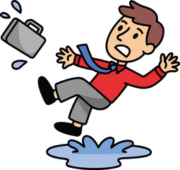Businessman slipping on a wet floor with a briefcase