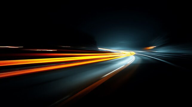 A long exposure shot capturing streaks of light from moving vehicles on a dark road