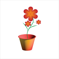 Potted Orange and Yellow Flower with Red Petals and Green Stems title
