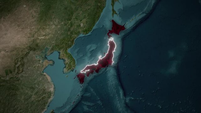 Japan Map Zoom into Osaka City Location Animation on World Satellite map