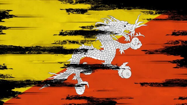 Appearing Flag of BHUTAN with Grunge Glitched Effects for BHUTAN National Identity