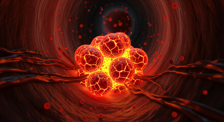 3D Render Coronavirus COVID-19 Virus Cells Spreading in Blood Vessels with Dramatic Lighting and Motion Blur