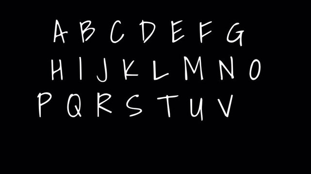 English Letters Alphabet A to Z Animation, Handwritten Font Typography with Transparent Background in 4K.