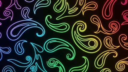 Rainbow Neon Swirls on Black Background.