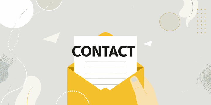 An envelope displaying the word contact with a hand reaching for it
