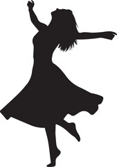 Silhouette of a woman dancing gracefully in a flowing dress