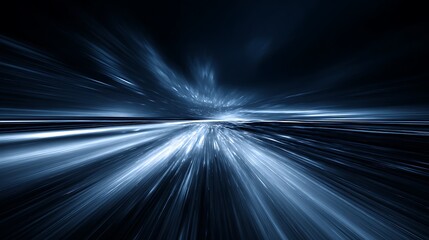 Abstract dark blue rendering of streaks and light, creating a sense of motion and speed